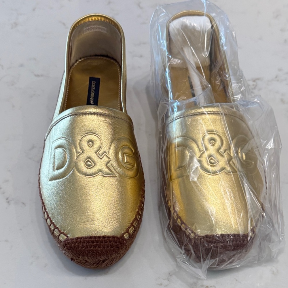 Dolce & Gabbana Metallic Gold Espadrilles